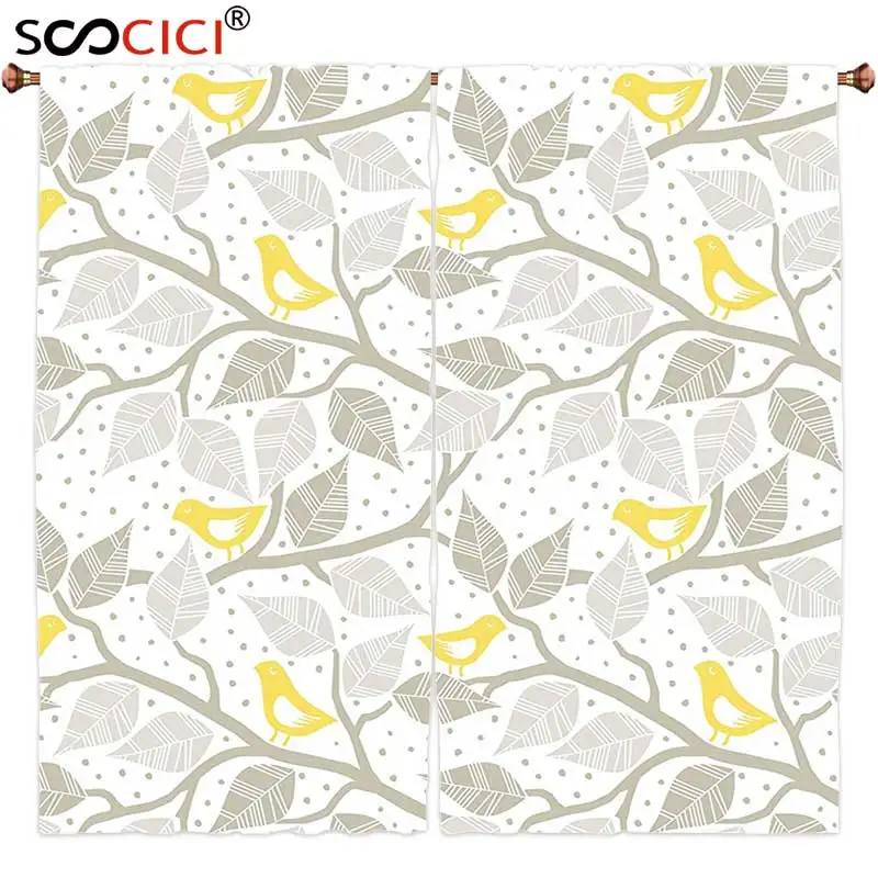 Window Curtains Treatments 2 Panels,Grey Decor Collection Birds on the Branch with Pastel Colored Leaves on Dotted Background
Window Curtains Treatments 2 Panels,Grey Decor Collection Birds on the Branch with Pastel Colored Leaves on Dotted Background