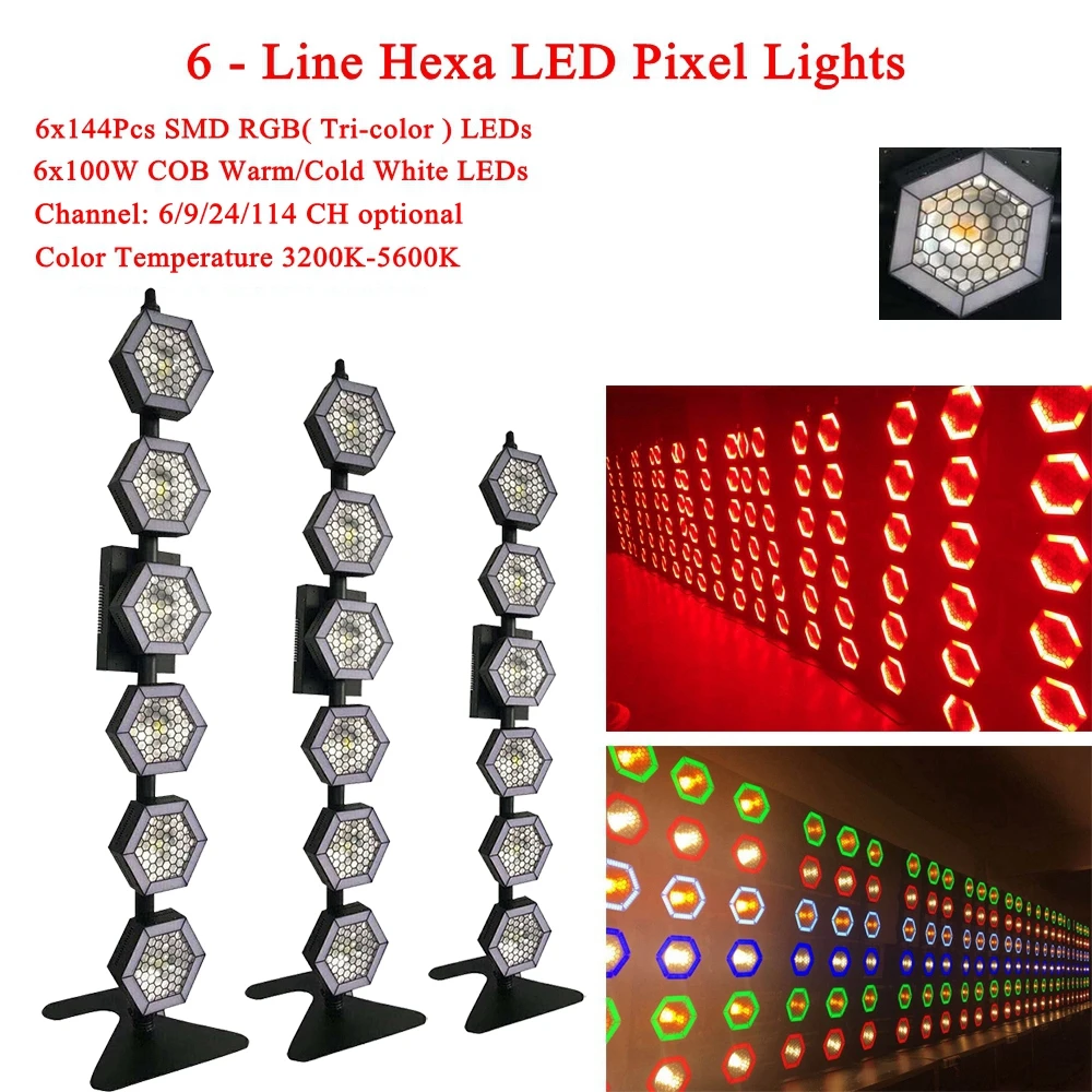 Professional Stage Light DJ Equipment 6x100W 6-Line Hexa LED Pixel Lights Stage Effect Lamp Disco Party Club DJ Strobe Lights
Professional Stage Light DJ Equipment 6x100W 6-Line Hexa LED Pixel Lights Stage Effect Lamp Disco Party Club DJ Strobe Lights