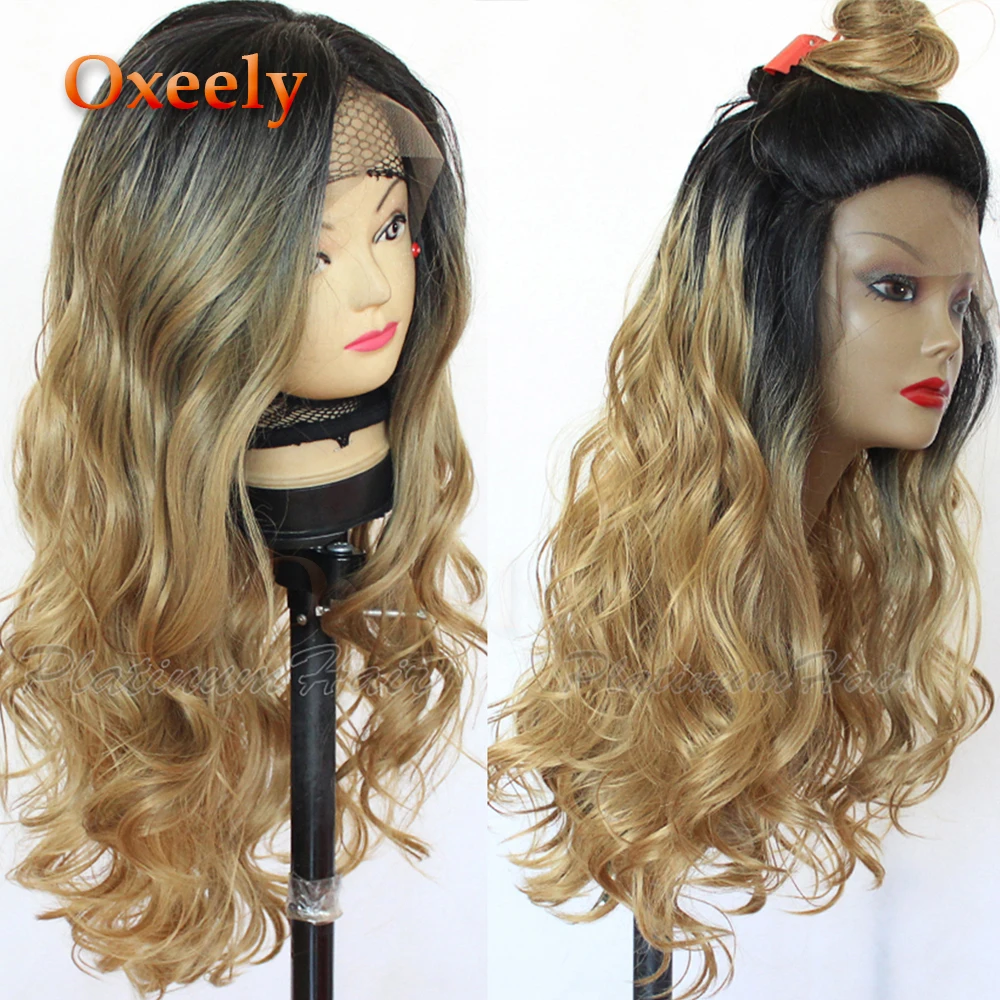 

Oxeely Lace Front Wigs Long Wavy Synthetic Wigs for Black Women Ombre Blonde Wig Heat Resistant Fiber Hair Brown Color Wave Wig