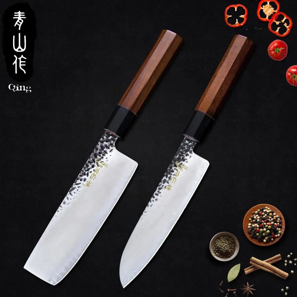 Qing 6 5 "разделочный 7" Santoku VG10 набор кухонных ножей из дамасской стали кованый