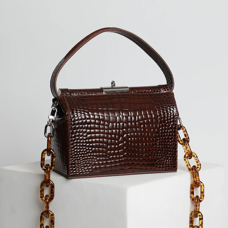 Burminsa Acrylic Strap Genuine Leather Bags Women Crocodile Shoulder Bags Unique Design Small Rectangle Box Female Handbags 2019
Burminsa Acrylic Strap Genuine Leather Bags Women Crocodile Shoulder Bags Unique Design Small Rectangle Box Female Handbags 2019