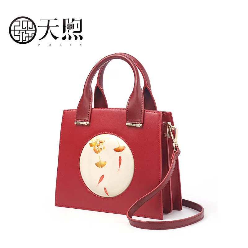 

Pmsix 2019 New women leather handbags famous brand women Leather bags Luxury embroidery bag fashion tote shoulder bags