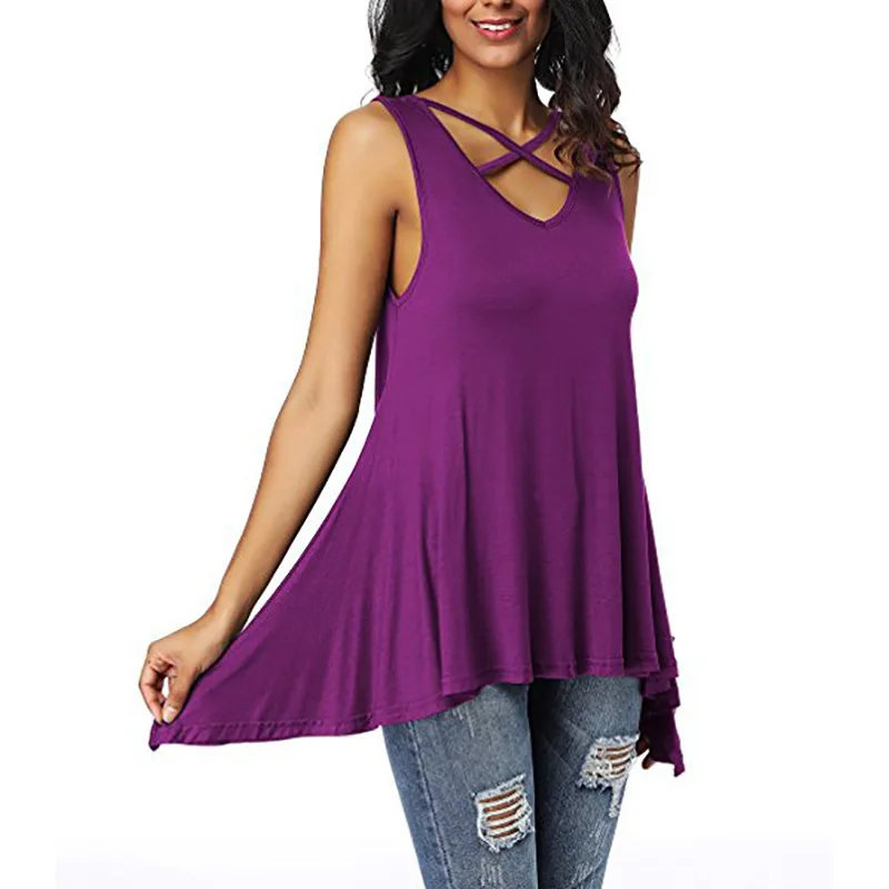 2019 Summer Tank Top Mujer Camisole Asymmetrical Criss Cross V Neck Loose Pleated Sleeveless Tshirt Tank Top Candy Color B1251
2019 Summer Tank Top Mujer Camisole Asymmetrical Criss Cross V Neck Loose Pleated Sleeveless Tshirt Tank Top Candy Color B1251