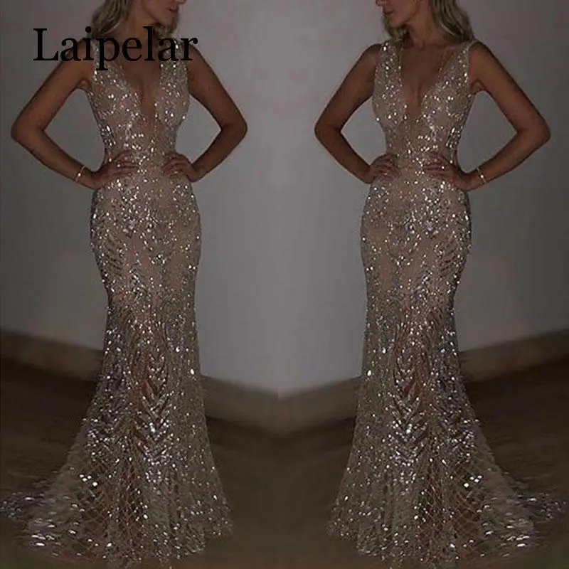 Laipelar Womens Sequins V-neck Dress Long Evening Party Formal Wedding Ball Prom Gown
Laipelar Womens Sequins V-neck Dress Long Evening Party Formal Wedding Ball Prom Gown