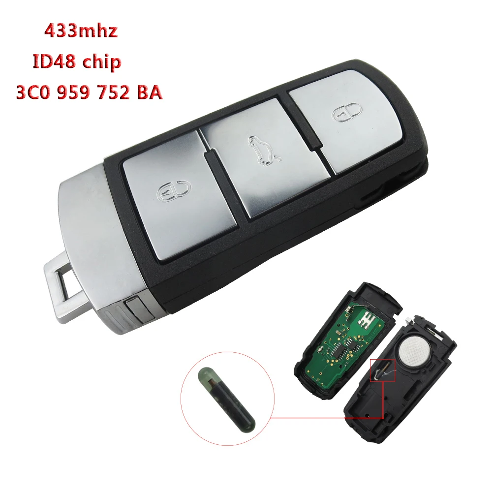 433Mhz With ID48 Chip Remote Key 3C0 959 752 BA 3 Buttons Keyless Entry For VW Magotan Passat CC 2005 2006 2007 2008 2009 2010 | Автомобили