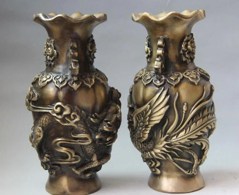 Chinese Palace Pure Bronze Copper Auspicious Dragon Phoenix Pot Bottle Vase Pair
Chinese Palace Pure Bronze Copper Auspicious Dragon Phoenix Pot Bottle Vase Pair