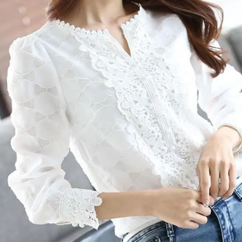 2017 New Autumn Spring Casual Basic Women Lace Chiffon Blouse shirts Solid Tops White blusas Long sleeve OL Embroidery Big size
2017 New Autumn Spring Casual Basic Women Lace Chiffon Blouse shirts Solid Tops White blusas Long sleeve OL Embroidery Big size