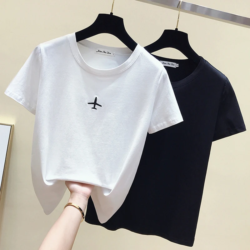 Wholesale T Shirts Women Embroidery plane Tee Solid women fashion White Casual Top Female office style Print 90s T-shirt 80s
Wholesale T Shirts Women Embroidery plane Tee Solid women fashion White Casual Top Female office style Print 90s T-shirt 80s
