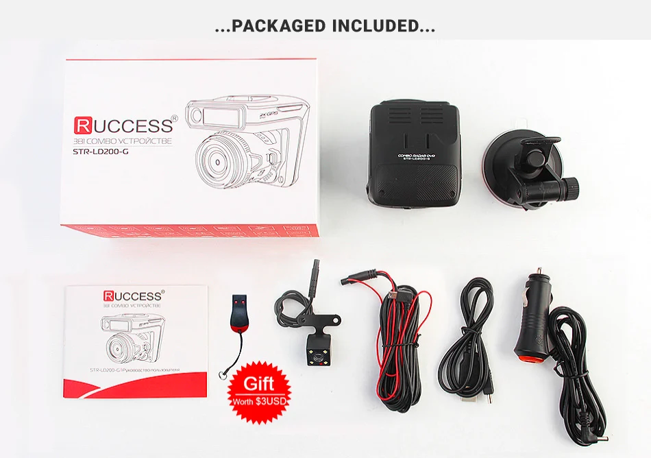 Ruccess Car DVR Radar Detector GPS 3 in 1 Full HD 1296P 1080P Video Recorder Camera Dual Lens Dash Cam Speedcam Russian (3)