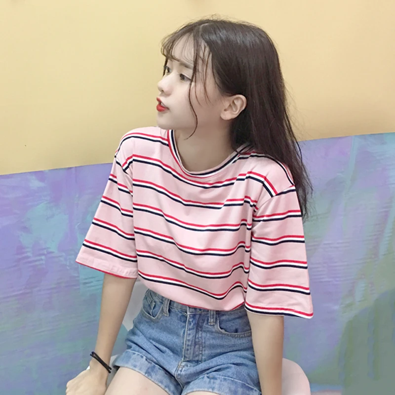 striped t-shirt female cotton short-sleeved 2019 new Han Fan students half-sleeved Harajuku BF wind summer clothes G214
striped t-shirt female cotton short-sleeved 2019 new Han Fan students half-sleeved Harajuku BF wind summer clothes G214