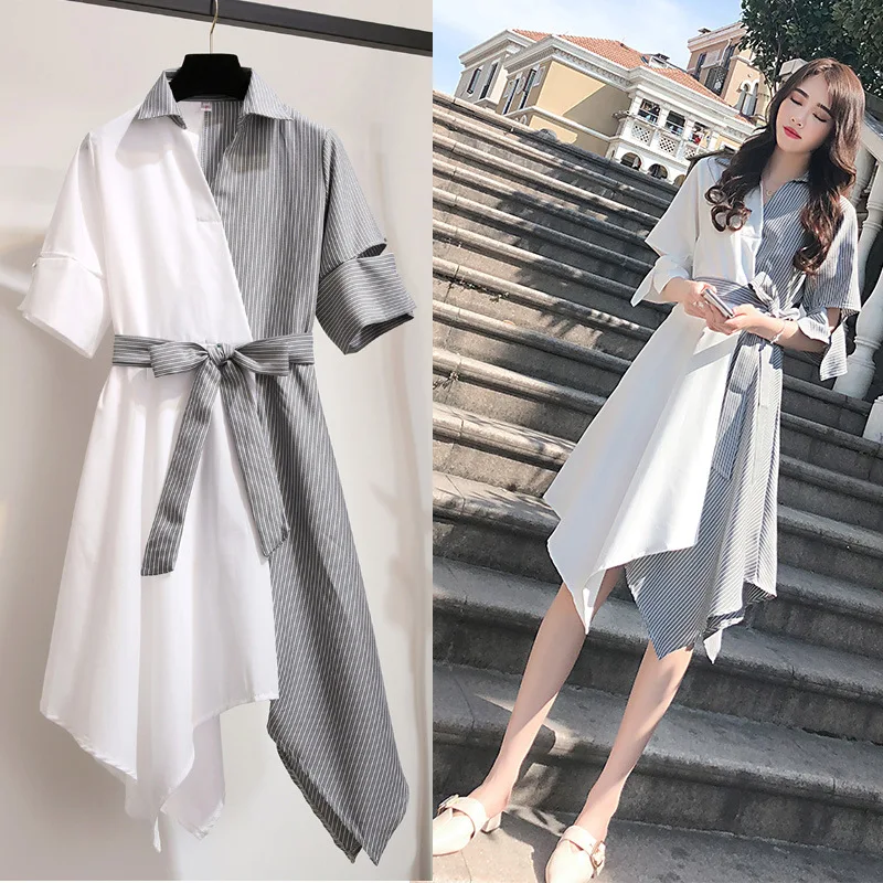 ICHOIX large size women summer dress with belt casual elegant shirt dress striped irregular A-Line plus size short dress 4xl
ICHOIX large size women summer dress with belt casual elegant shirt dress striped irregular A-Line plus size short dress 4xl