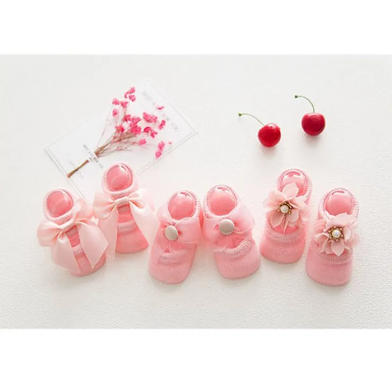 

3Pairs/set Floor Socks Baby Toddler Infant Anti-slip Socks Cartoon Newborn Cotton Baby Girls Bow-knot Lace Socks