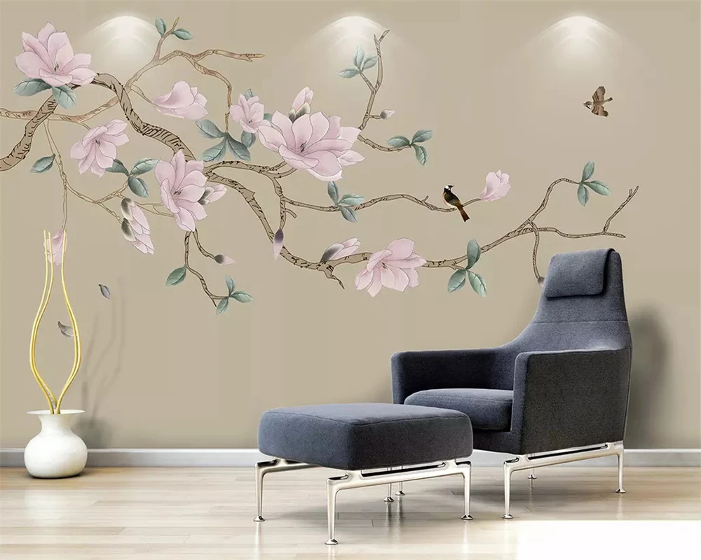 

beibehang papel de parede Customized modern 2019 new Chinese style hand-painted magnolia flower sofa TV background papier peint