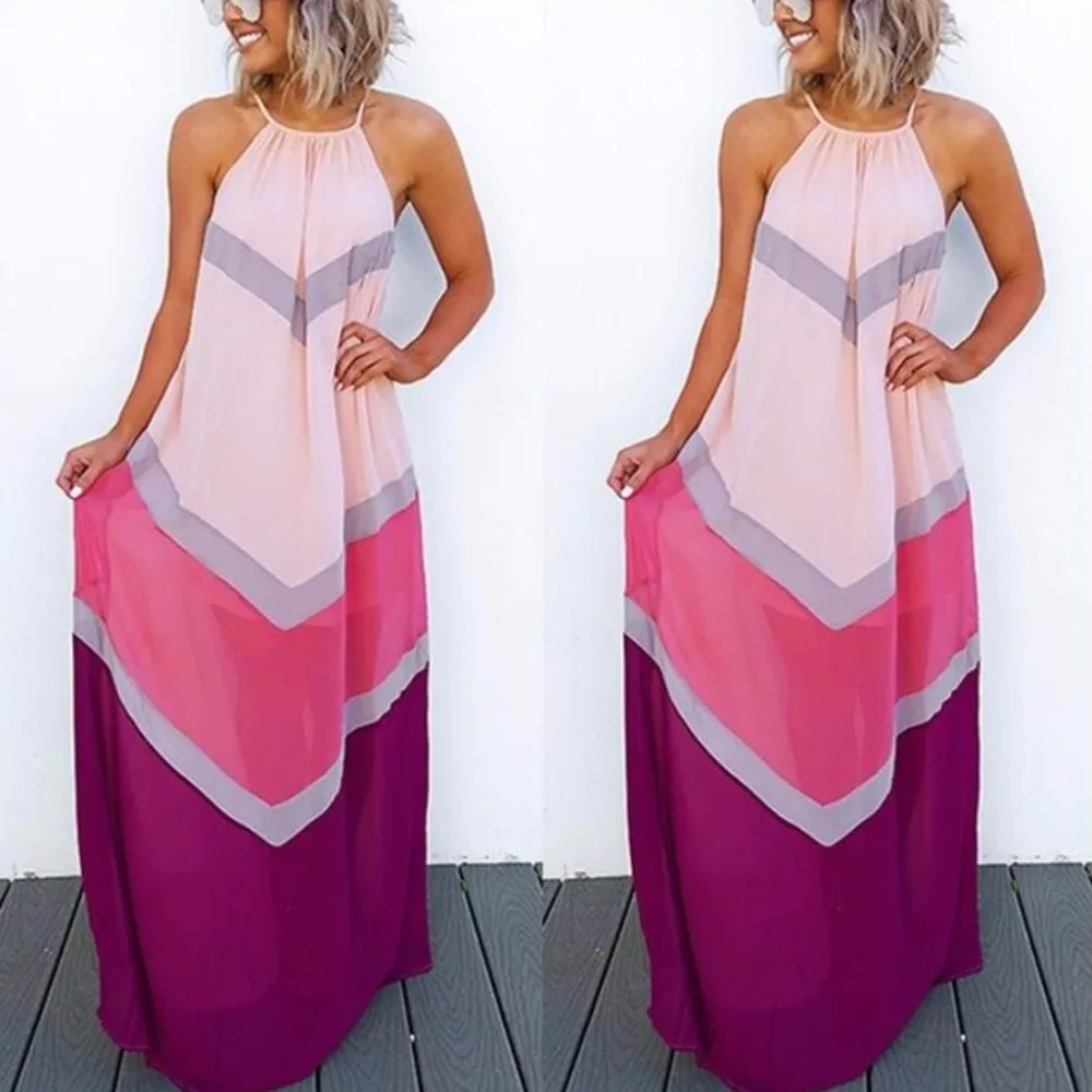 Women Halter Striped Color Patchwork Pleated Back Hollow Out Maxi Long Dresses
Women Halter Striped Color Patchwork Pleated Back Hollow Out Maxi Long Dresses