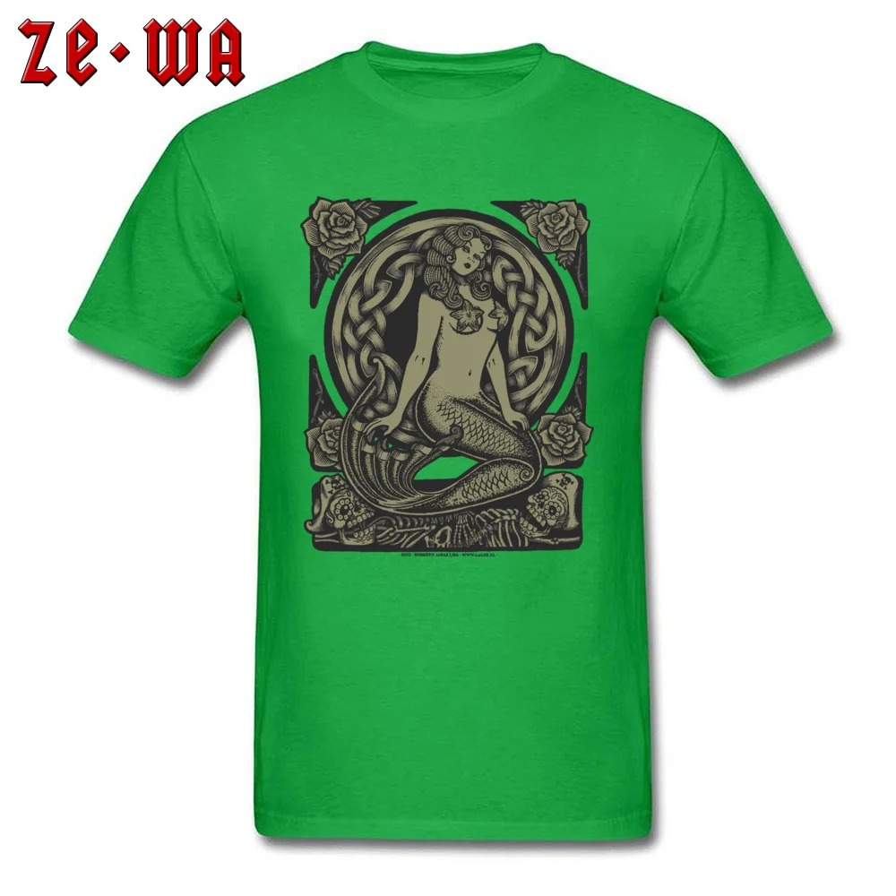 Mermaid Monochrome Cotton Fabric Men's Short Sleeve Tees Design Fall Top T-shirts 2018 Popular Crewneck Clothing Shirt Mermaid Monochrome green