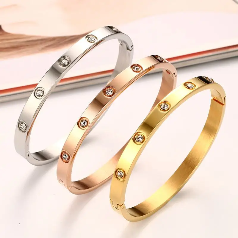 Classic Lover's Bangle Silver Rose Gold Color Love Stainless Steel Full Zircon Bracelets For Women And Men Jewelry DJB014
Classic Lover's Bangle Silver Rose Gold Color Love Stainless Steel Full Zircon Bracelets For Women And Men Jewelry DJB014