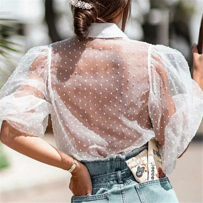 Новая женская сетчатая прозрачная блузка прозрачный топ с длинным рукавом