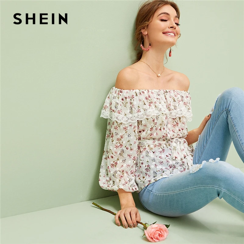 SHEIN White Ditsy Floral Lace Trim Off Shoulder Belted Top Bishop Sleeve Blouse Women Summer Ruffle Bohemian Tops and Blouses
SHEIN White Ditsy Floral Lace Trim Off Shoulder Belted Top Bishop Sleeve Blouse Women Summer Ruffle Bohemian Tops and Blouses
