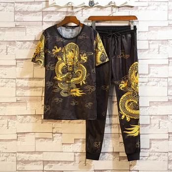 2019 Summer Men Dragon Pattern Sets High Quality Ice Silk Short-Sleeved T-shirt Long Pant Male Tracksuits Mens Sweat Suits 7XL
2019 Summer Men Dragon Pattern Sets High Quality Ice Silk Short-Sleeved T-shirt Long Pant Male Tracksuits Mens Sweat Suits 7XL