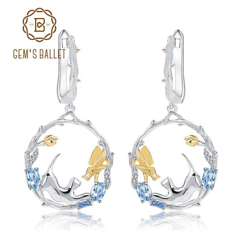 GEM'S BALLET 1.17Ct Natural Swiss Blue Topaz Earrings 925 Sterling Silver Handmade Cat & Cupid Drop Earrings for Women Bijoux
GEM'S BALLET 1.17Ct Natural Swiss Blue Topaz Earrings 925 Sterling Silver Handmade Cat & Cupid Drop Earrings for Women Bijoux