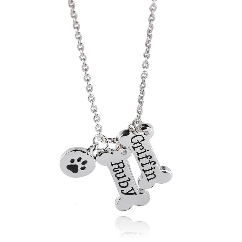 Image COLSEN fashion Jewelry,Silver Gold Plated Dog Paw Necklace Monogrammed Gift,Paw Print Initial Memorial Dog Bone Charms Necklace