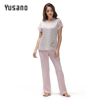Yusano 2020 Pajamas Cotton Green Pink Sleepwear V neck Short Sleeve Patchwork Top&Lace-up Long Pants Casual Print Nightwear
Yusano 2020 Pajamas Cotton Green Pink Sleepwear V neck Short Sleeve Patchwork Top&Lace-up Long Pants Casual Print Nightwear