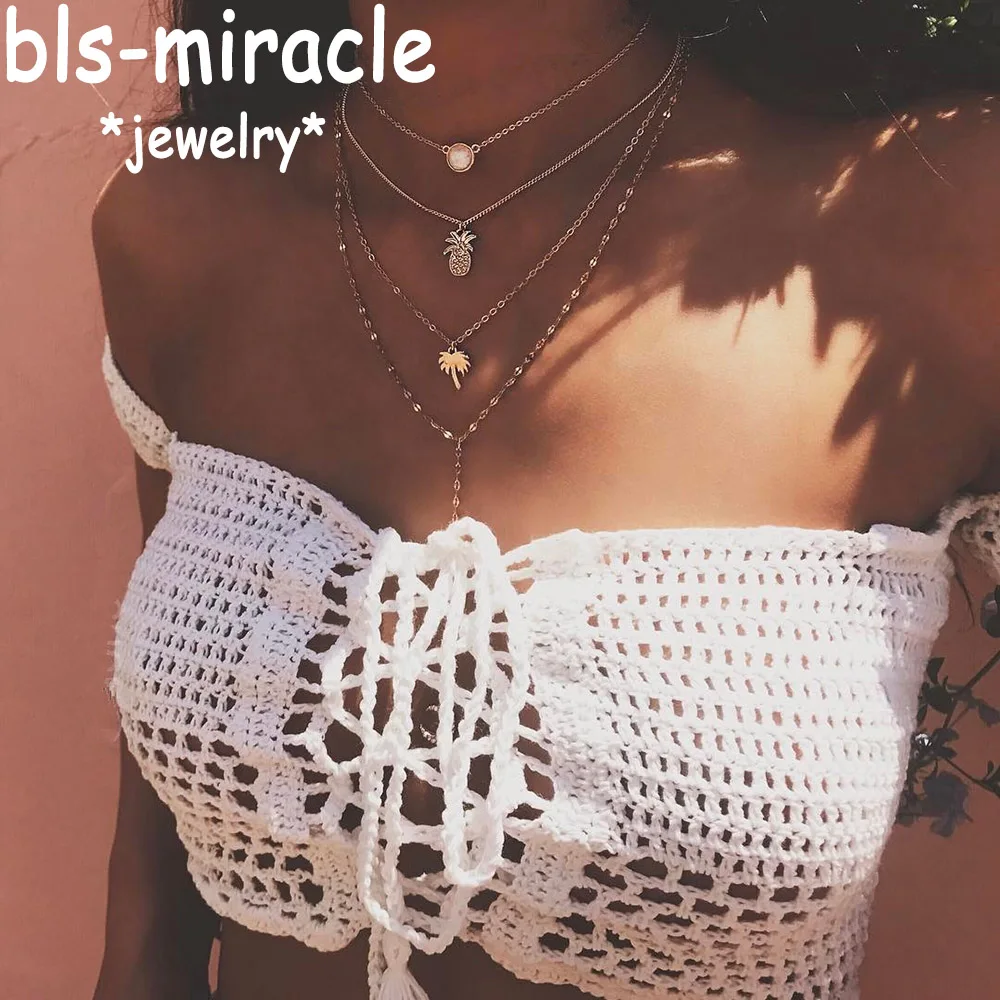 Bls-miracle Bohemia Multi-layer Protein Stone Necklaces For Women Alloy Pineapple Coconut Tree Necklace Simple Jewelry Girl Gift
Bls-miracle Bohemia Multi-layer Protein Stone Necklaces For Women Alloy Pineapple Coconut Tree Necklace Simple Jewelry Girl Gift