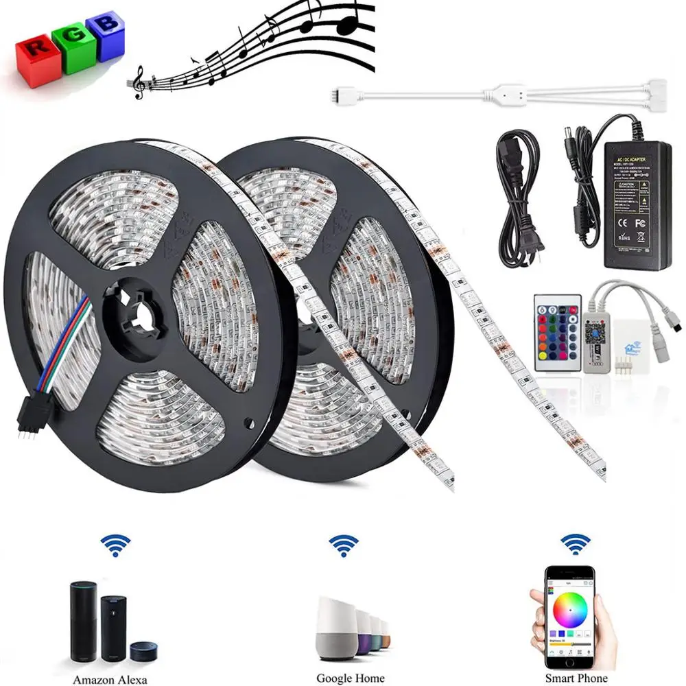 WiFi LED Strip Sync to Music Rhythm Smart Phone Controlled Strip Light Kit RGB 5050 600LEDS Work with Amazon Alexa Google Home
WiFi LED Strip Sync to Music Rhythm Smart Phone Controlled Strip Light Kit RGB 5050 600LEDS Work with Amazon Alexa Google Home