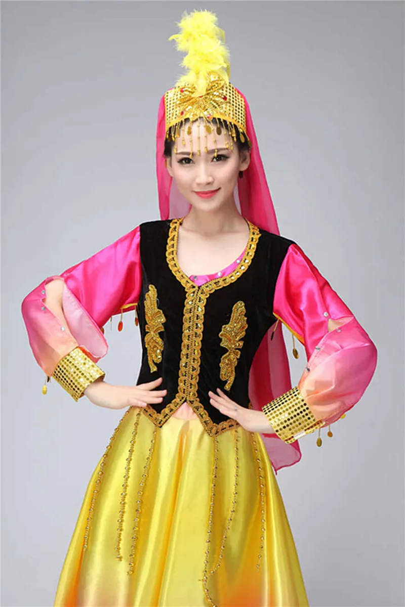 New xinjiang Turpan minority dance costumes Chinese folk dance wear ethnic dance costumes Uighur costumes
New xinjiang Turpan minority dance costumes Chinese folk dance wear ethnic dance costumes Uighur costumes