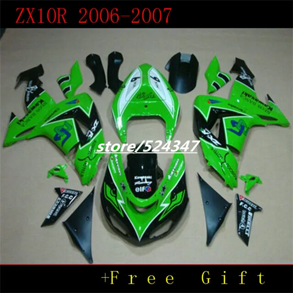 

green For Kawasaki Ninja ZX10R 2006 2007 E17 ZX 10R ZX 10 R 06-07 06 07 ABS Aftermarket Motorcycle Set for Ninja-Nn