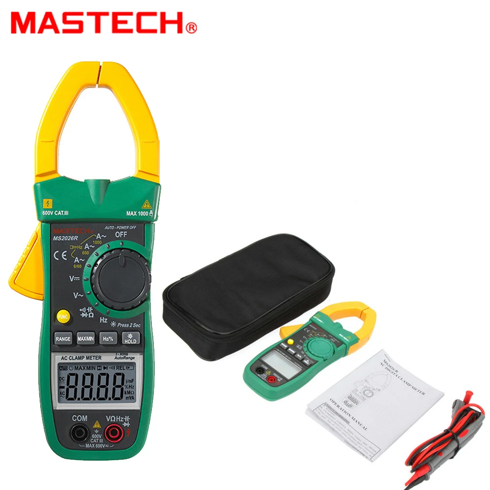 Mastech MS2026R Digital Clamp Meter Tecrep Tester AC Ammeter AC/DC Voltmeter Resistance Frequency Detector Multimeter 1000A
Mastech MS2026R Digital Clamp Meter Tecrep Tester AC Ammeter AC/DC Voltmeter Resistance Frequency Detector Multimeter 1000A