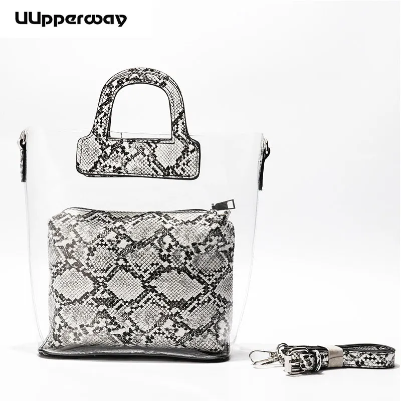 Transparent Shoulder Bag for women Vintage Snake Skin Day Clutches Ladies PVC Tote Bags Black White Two Piece Composite Bags Set
Transparent Shoulder Bag for women Vintage Snake Skin Day Clutches Ladies PVC Tote Bags Black White Two Piece Composite Bags Set