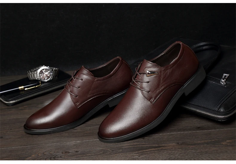 MVVT Plus Size Genuine Leather Dress Shoes Fashion Pointed Toe Men Oxfords High Quality Men Shoes Solid Men Flats Shoes 23