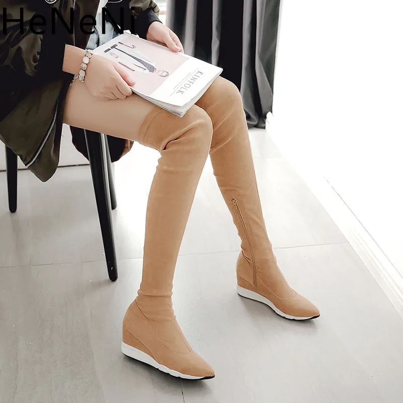 

Women Flock Over the Knee Boots Height Increasing Women wedge Autumn Winter High Boots Women Thigh High Boots bota feminina 33