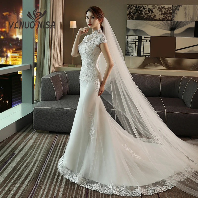 VLNUO NISA Elegant Classic White Lace Mermaid Wedding Dress High Neck Short Sleeves Backless Wedding Gowns Robe De Mariee
VLNUO NISA Elegant Classic White Lace Mermaid Wedding Dress High Neck Short Sleeves Backless Wedding Gowns Robe De Mariee