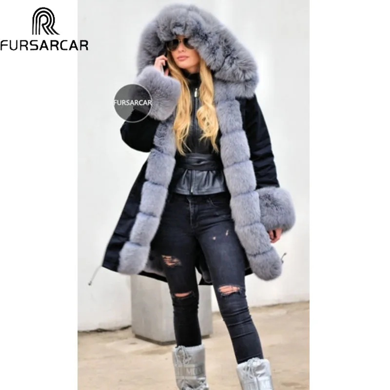 FURSARCAR Winter Thick Warm Real Fur Parka Women Natural Fox Fur Collar Rabbit Liling With Hood 2019 Black Color Fashion Luxury
FURSARCAR Winter Thick Warm Real Fur Parka Women Natural Fox Fur Collar Rabbit Liling With Hood 2019 Black Color Fashion Luxury