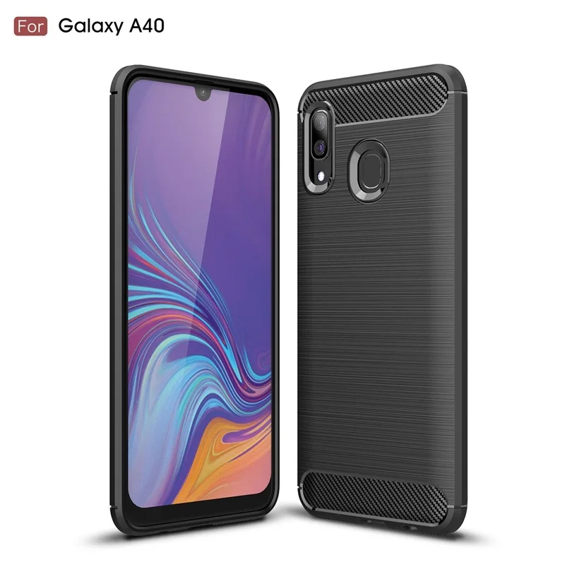 

For Samsung Galaxy A40 Carbon Fiber Case Anti-knock Soft TPU Brushed Rugged Rubber Armor For A 40 Silicone Hybrid Phone Cover