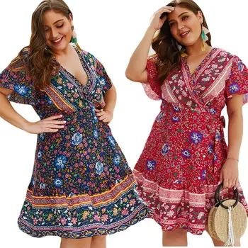 2019 Women Plus Size BOHO V Neck Floral Print Summer Short Sleeve Holiday Beach Sundress Mini Dress
2019 Women Plus Size BOHO V Neck Floral Print Summer Short Sleeve Holiday Beach Sundress Mini Dress