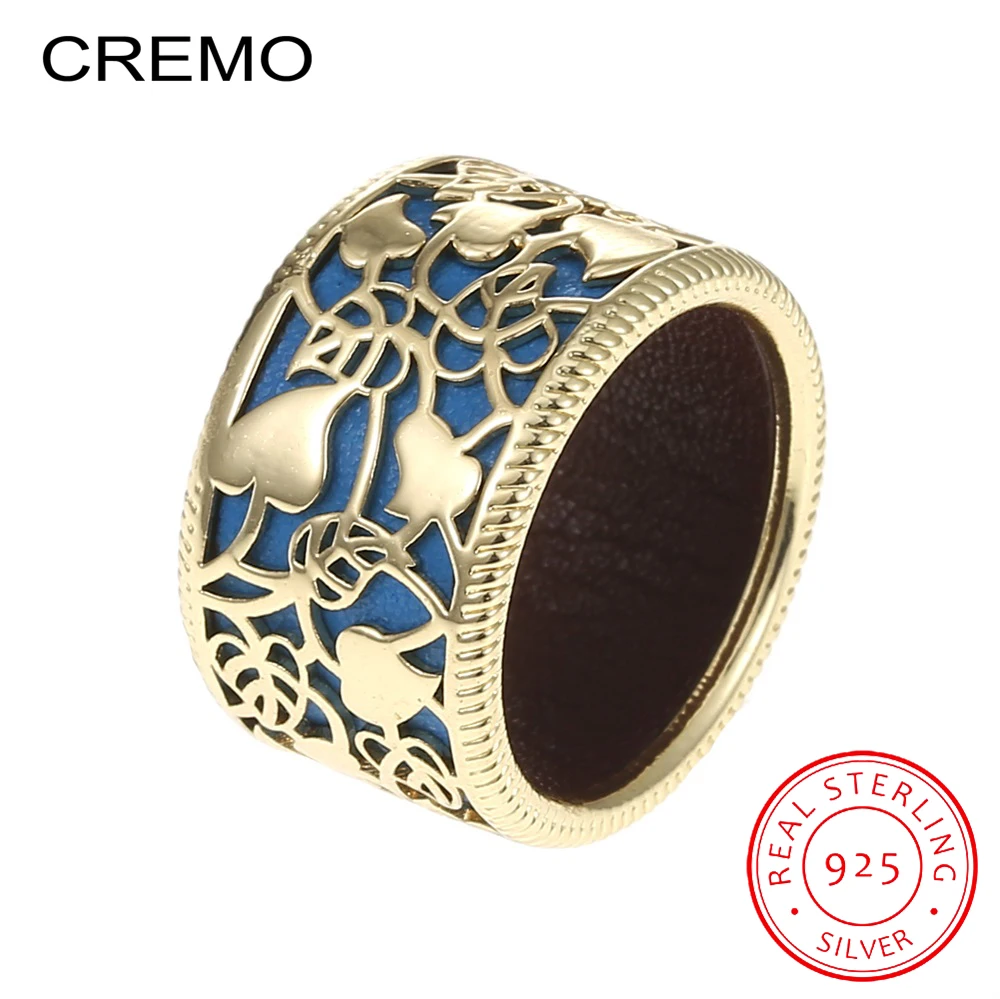 CREMO Genuine 925 Sterling Silver Ring Foliage Carved Flower Hollow Ring Femme Agate Trendy Style Leather Sides Changeover Rings
CREMO Genuine 925 Sterling Silver Ring Foliage Carved Flower Hollow Ring Femme Agate Trendy Style Leather Sides Changeover Rings