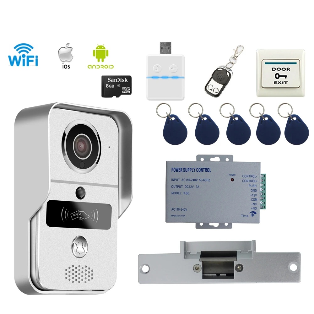 JEX 720P Wireless WiFi Video Door phone Intercom Kit Smartphone View Unlock IOS Android 8GB CARD +Cathode lock FREE SHIPPING
JEX 720P Wireless WiFi Video Door phone Intercom Kit Smartphone View Unlock IOS Android 8GB CARD +Cathode lock FREE SHIPPING