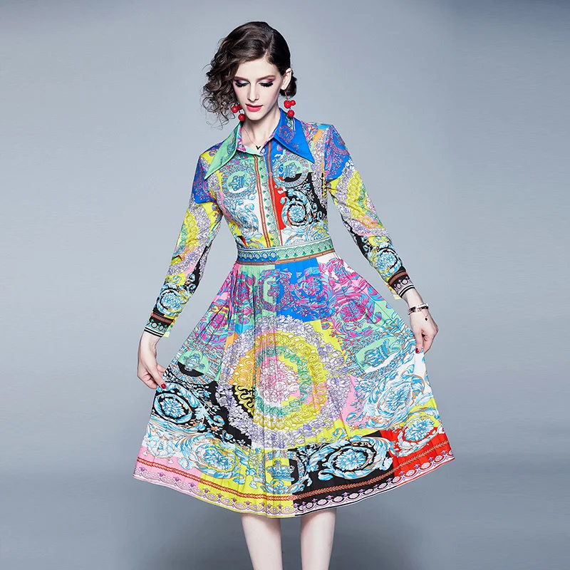 Elegant Turn Down Collar Pleated Dress 2019 Summer Women Vintage Printed Floral Long Sleeve Party Shirt Dress Vesidos
Elegant Turn Down Collar Pleated Dress 2019 Summer Women Vintage Printed Floral Long Sleeve Party Shirt Dress Vesidos