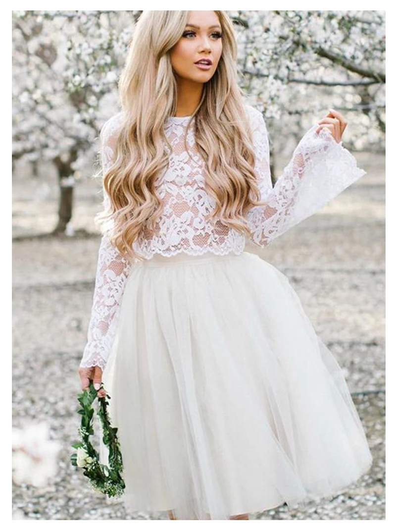 Long Stare Sleeves Wedding Dress Lace Knee Length Bride Dress Two-pieces Lace Top Beach Informal Dress Cheap Robe de mariee 2019
Long Stare Sleeves Wedding Dress Lace Knee Length Bride Dress Two-pieces Lace Top Beach Informal Dress Cheap Robe de mariee 2019