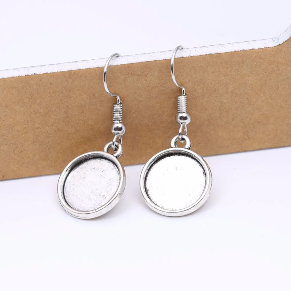 20pcs 14mm Zinc Alloy Earrings Findings Crafts Round Bezel Earrings Blank Base