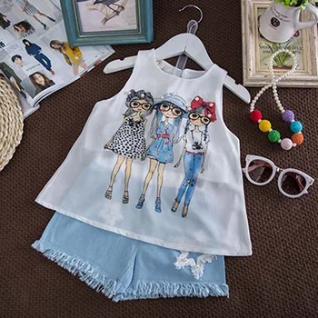 New Summer Girl 2 Pieces Set Chiffon Vest Girls Printed Top Tassels Denim Shorts Kids Clothing Outfit
New Summer Girl 2 Pieces Set Chiffon Vest Girls Printed Top Tassels Denim Shorts Kids Clothing Outfit