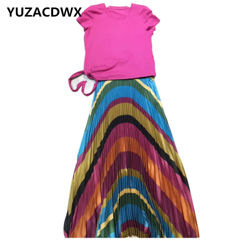 2019 new style temperament set skirt pure cotton T-shirt + pleated skirt rainbow skirt two sets women
2019 new style temperament set skirt pure cotton T-shirt + pleated skirt rainbow skirt two sets women