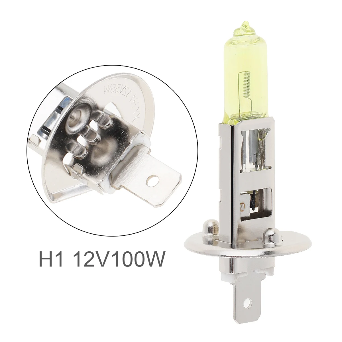 12V H1 100W 2500K Yellow Light Super Bright Car Xenon Halogen Lamp Auto Front Headlight Fog Bulb 
12V H1 100W 2500K Yellow Light Super Bright Car Xenon Halogen Lamp Auto Front Headlight Fog Bulb