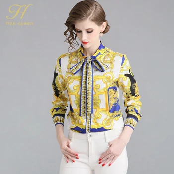 H Han Queen Print Chiffon Blouses Women Long Sleeve Sexy Work Blouse Turn Down Collar Office Bow Shirt Casual Loose Tops Blusas
H Han Queen Print Chiffon Blouses Women Long Sleeve Sexy Work Blouse Turn Down Collar Office Bow Shirt Casual Loose Tops Blusas