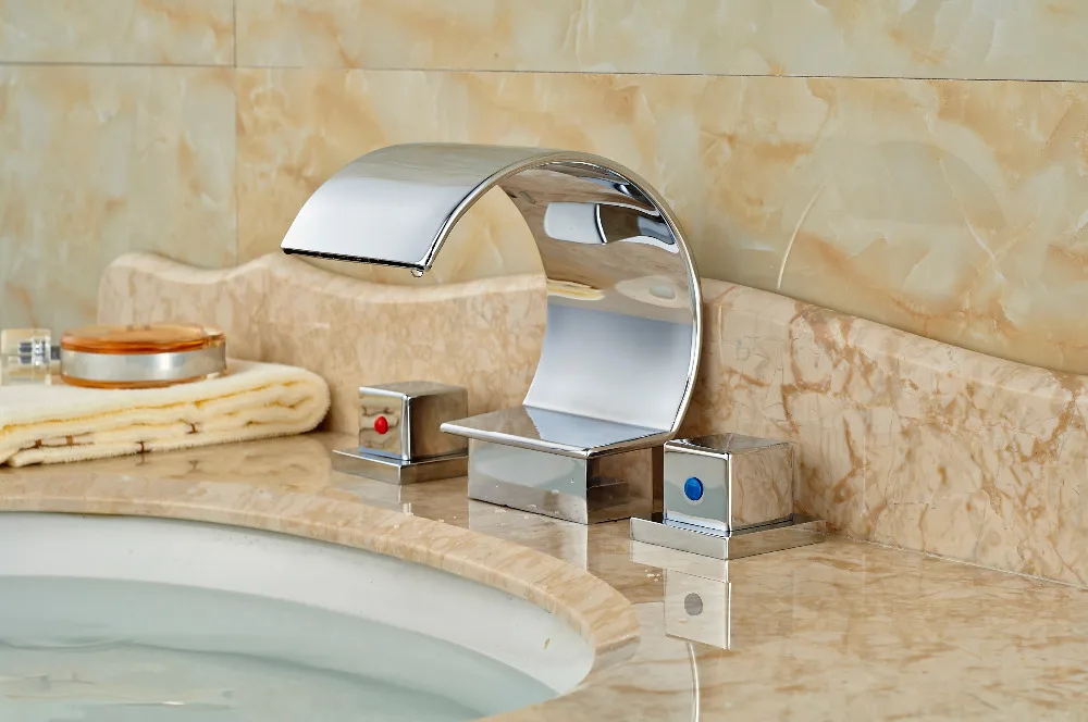 Brushed Nickel 3pcs Dual Knobs Bathtub Faucet Mixer Tap