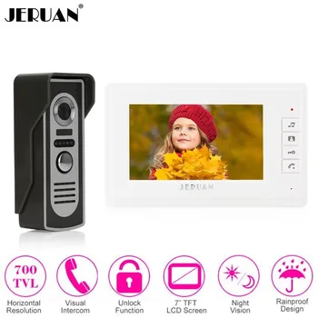 

JERUAN Home Wired 7 Inch LCD Video Door Phone Doorbell Intercom System kit Aluminum alloy 700TVL IR Camera FREE SHIPPING