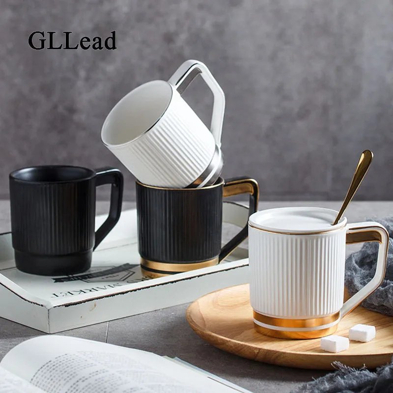 GLLead Nordic Style Fashion Gold Series Ceramic Coffee Mug With Lid And Spoon Office Tea Cup Home Porcelain Drinkware
GLLead Nordic Style Fashion Gold Series Ceramic Coffee Mug With Lid And Spoon Office Tea Cup Home Porcelain Drinkware